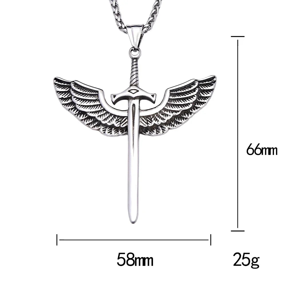 Punk Necklace – Angelic Sword Angel Wings Viking Gothic Biker Pendant