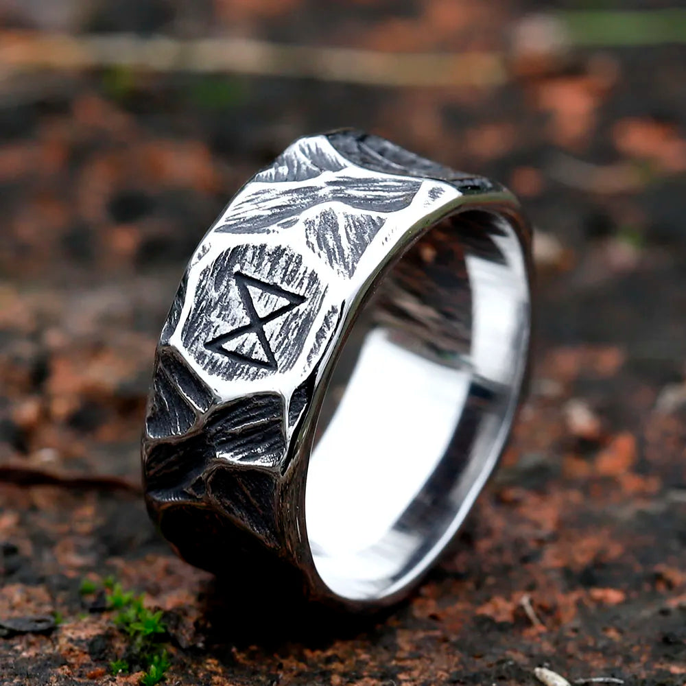 Biker Ring – Gothic Viking Rune Textured 316L Stainless Steel Statement
