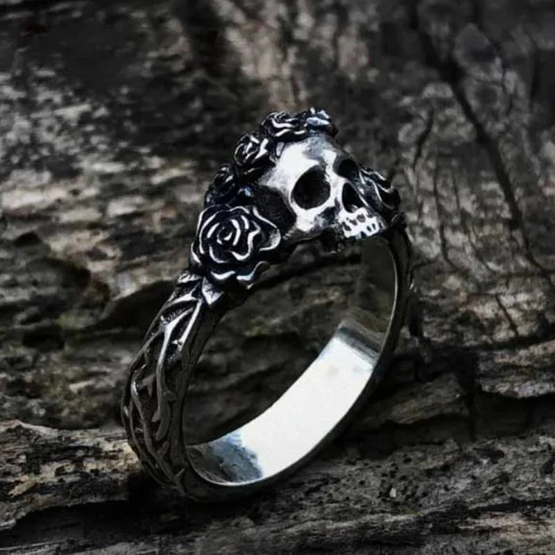 Skull Ring – Thorned Rose Gothic Celtic Punk Biker Statement