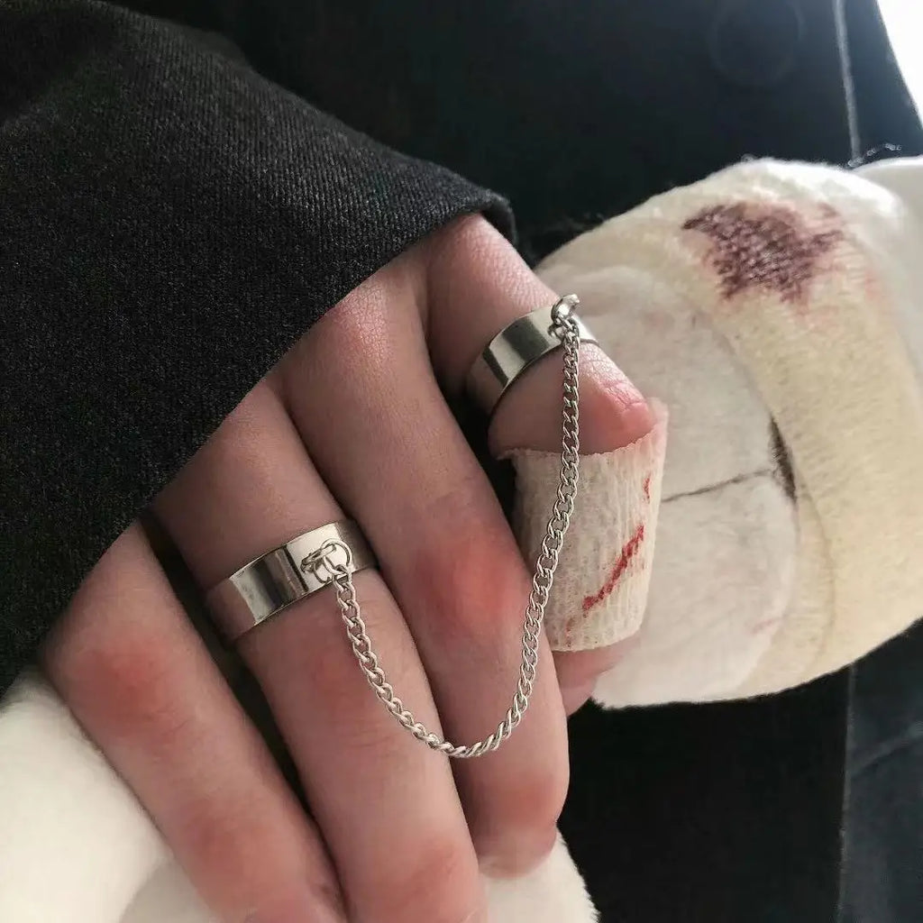 Statement Ring – Double Band Chain Link Punk Gothic Hip Hop Adjustable Ring