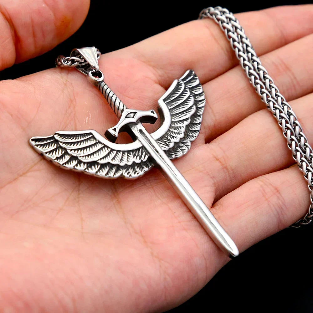 Punk Necklace – Angelic Sword Angel Wings Viking Gothic Biker Pendant