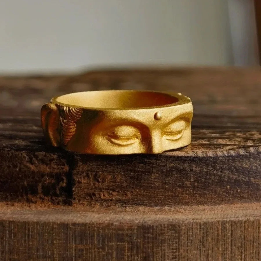 Buddha Ring – Speak No Evil Half Face Gothic Spiritual Statement