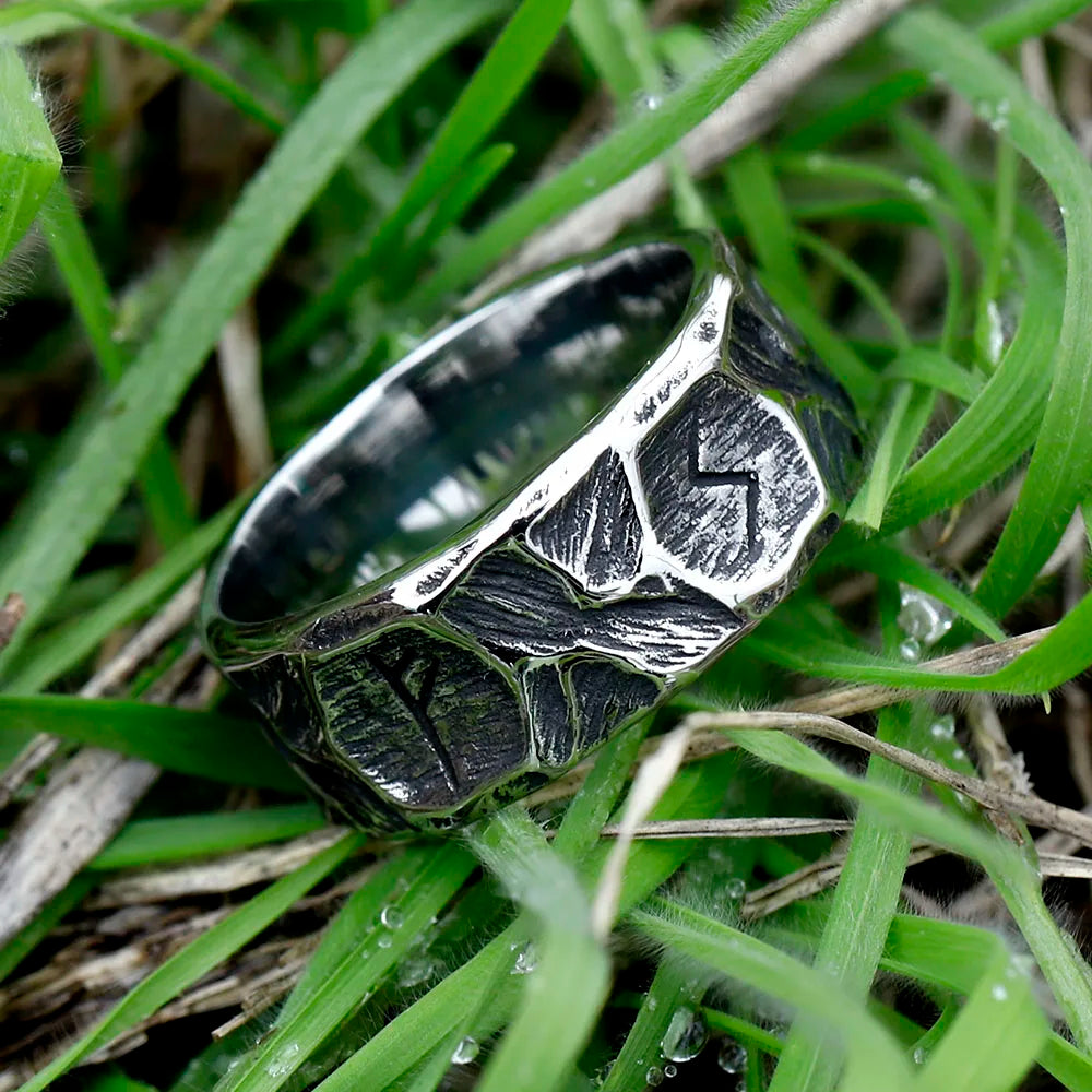 Biker Ring – Gothic Viking Rune Textured 316L Stainless Steel Statement