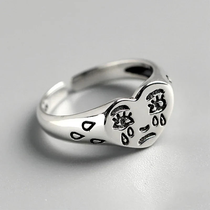 Signet Ring – Crying Heart Gothic Punk Vintage Adjustable Statement Ring
