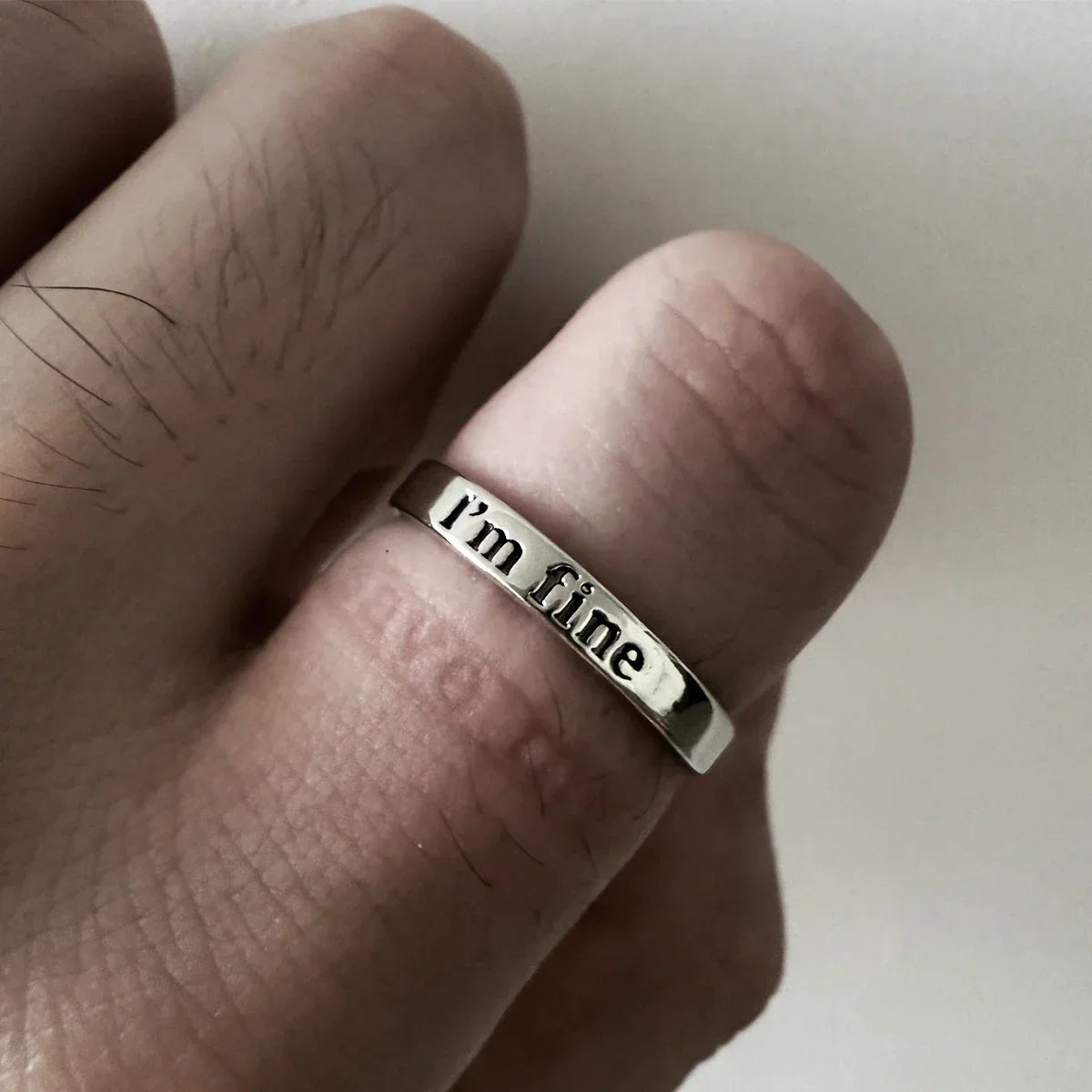 Statement Ring Punk Gothic – "I'm Fine Save Me" Hidden Message Open Band