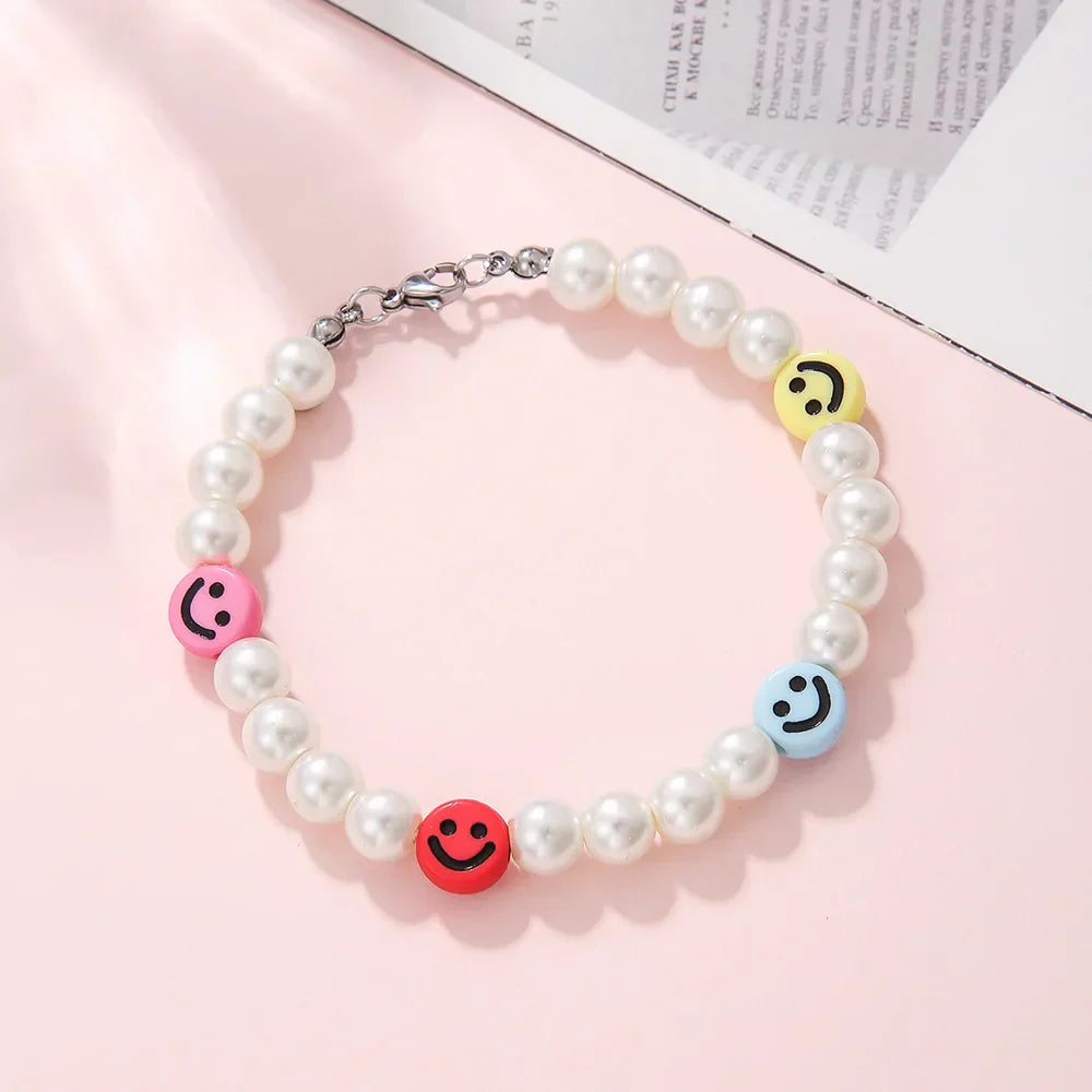 Pearl Bracelet – Smiley Face Handmade Cute Y2K Statement