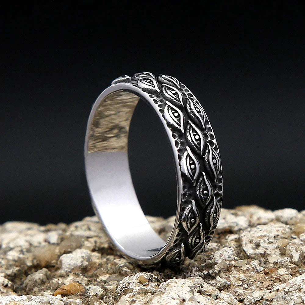 Punk Ring – Enigma All-Seeing Eye Carved Stainless Steel Gothic Biker Ring for Men Women