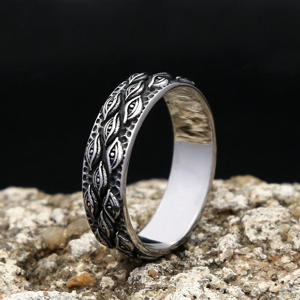 Punk Ring – Enigma All-Seeing Eye Carved Stainless Steel Gothic Biker Ring for Men Women