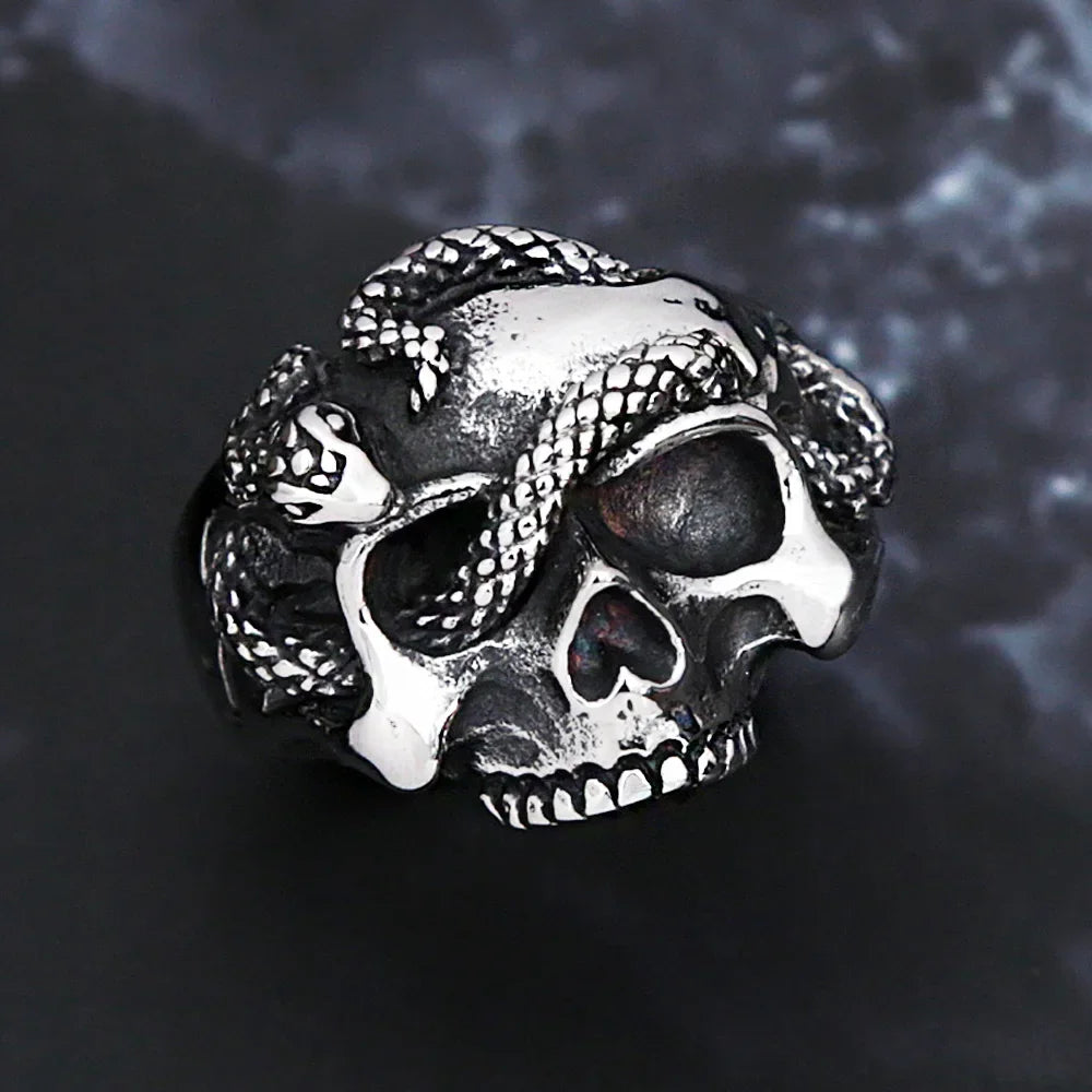 Skull Ring – Snake Amulet Gothic Punk Biker Viking Statement