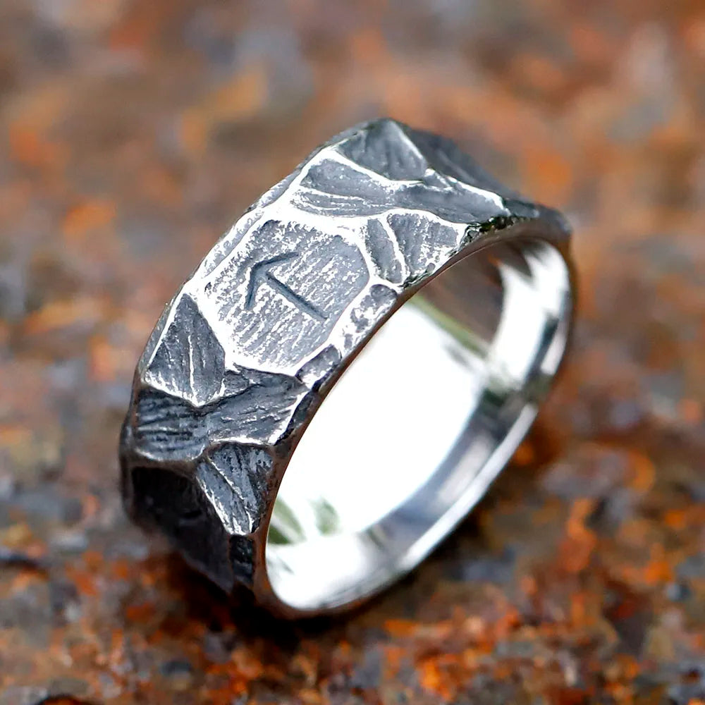 Biker Ring – Gothic Viking Rune Textured 316L Stainless Steel Statement