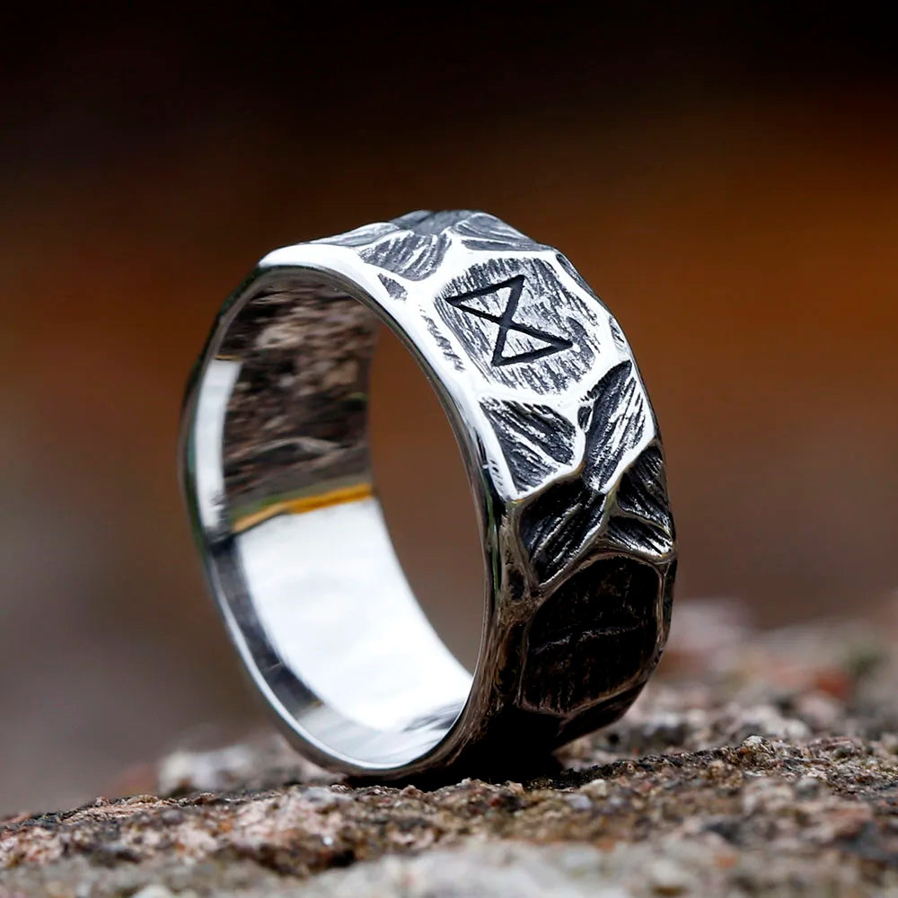 Biker Ring – Gothic Viking Rune Textured 316L Stainless Steel Statement