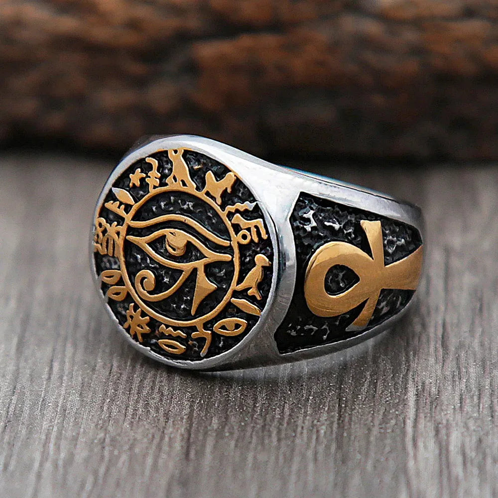 Gothic Ring – Eye of Horus Amulet Stainless Steel Egyptian Punk Ring for Men Women