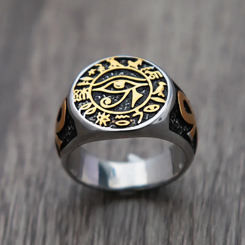 Gothic Ring – Eye of Horus Amulet Stainless Steel Egyptian Punk Ring for Men Women