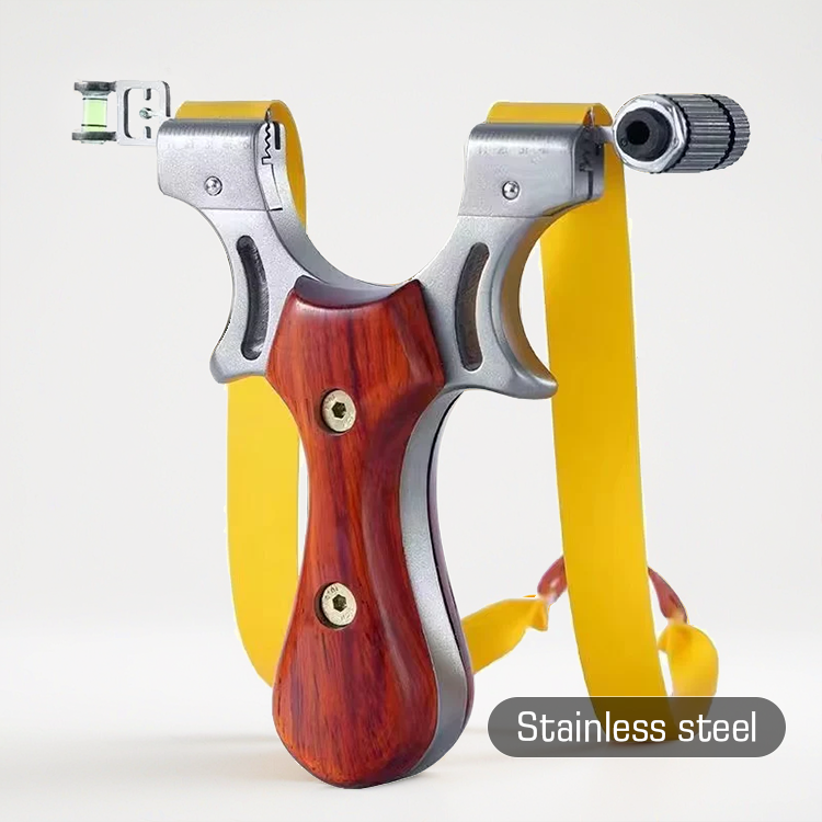 Wrist Rocket Slingshot – Stainless Steel Wood Handle Hunting Slingshot with Laser & Fiber Optic Sight
