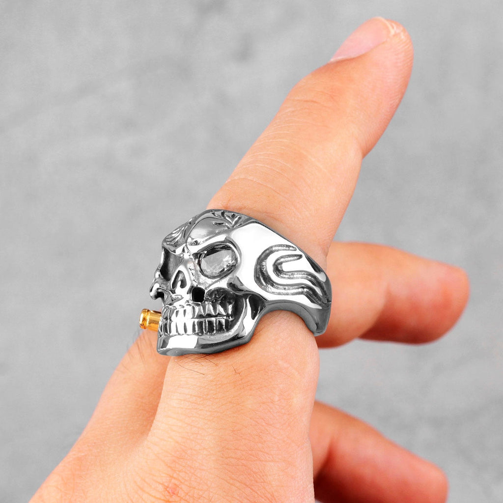 Skull Ring – Smoking Soldier Gothic Punk Biker Hip Hop Statement