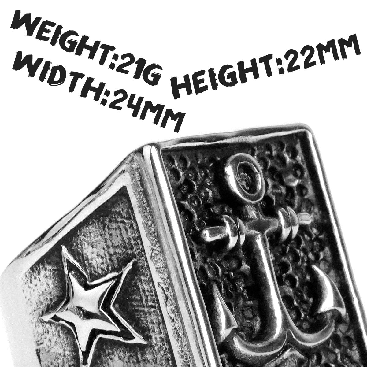 Biker Ring – Navy Anchor Ocean Star Punk Rock Hip Hop Statement Ring