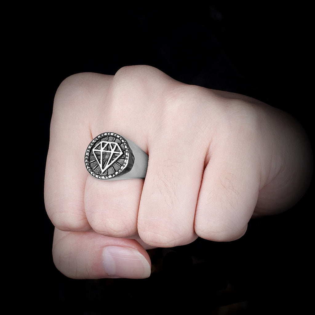 Hip Hop Ring – Rhinestone Diamond 316L Stainless Steel Punk Rock Biker Ring for Men