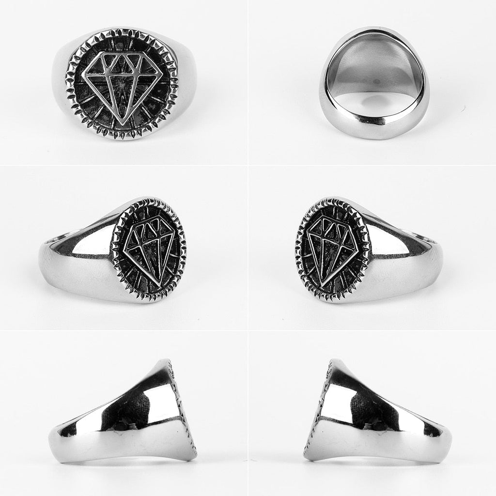 Hip Hop Ring – Rhinestone Diamond 316L Stainless Steel Punk Rock Biker Ring for Men