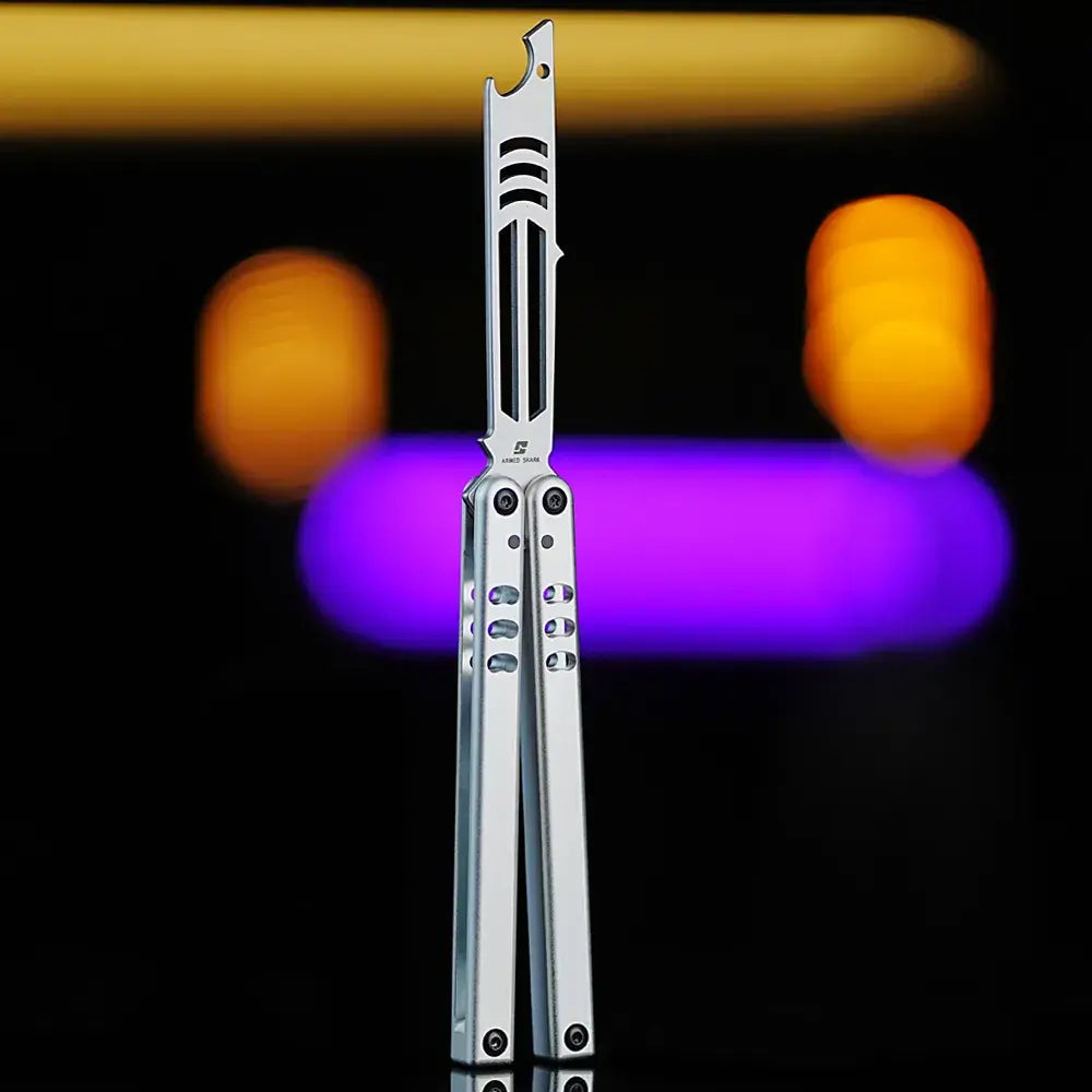 Bottle Opener Balisong Trainer - Armed Shark Inked Mako Butterfly Knife Gradient Flipper