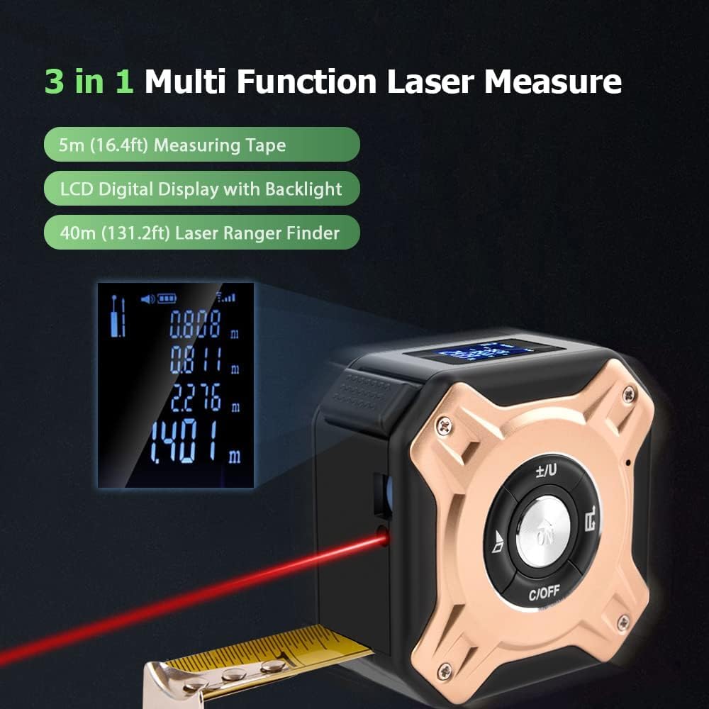 Laser Tape Measure 2-in-1 135ft USB Rechargeable Digital Construction DIY Professional