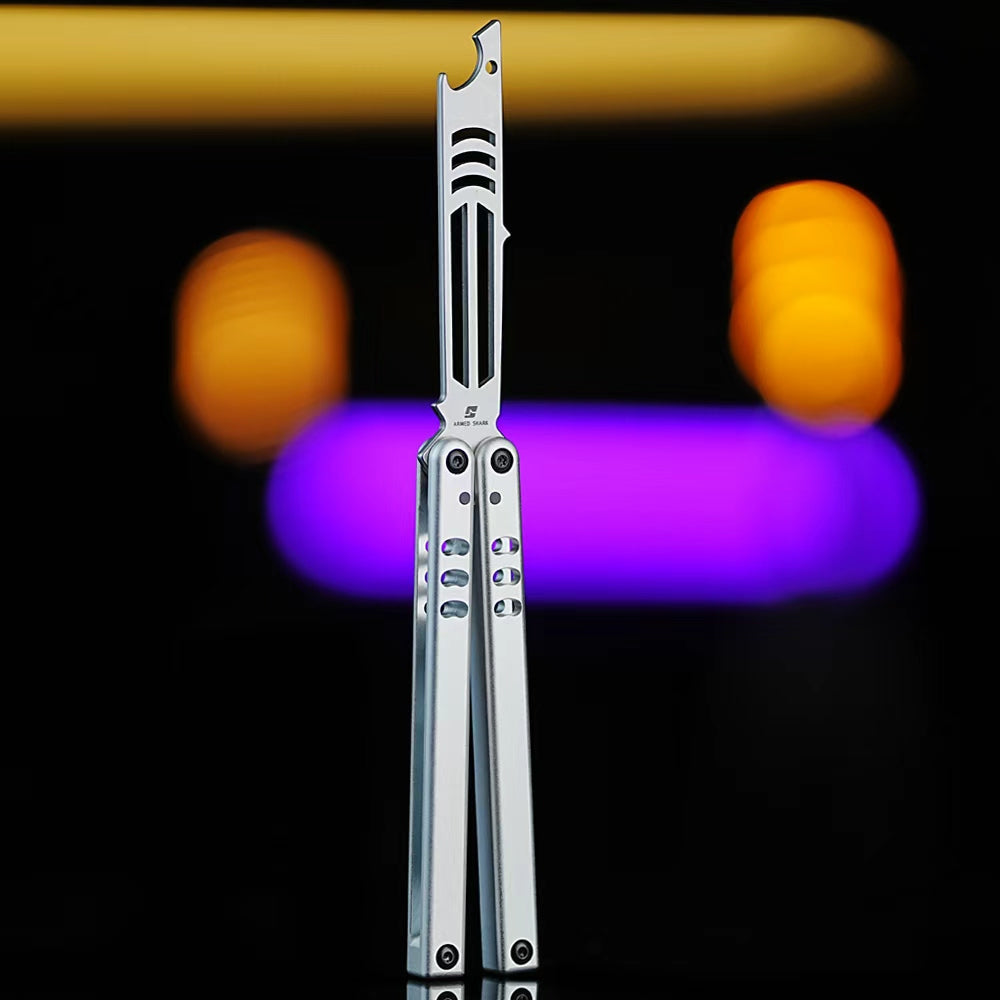 Bottle Opener Balisong Trainer - Armed Shark Inked Mako Butterfly Knife Gradient Flipper