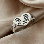 Crying Heart Signet Ring – Gothic Punk Vintage Adjustable Statement detail image