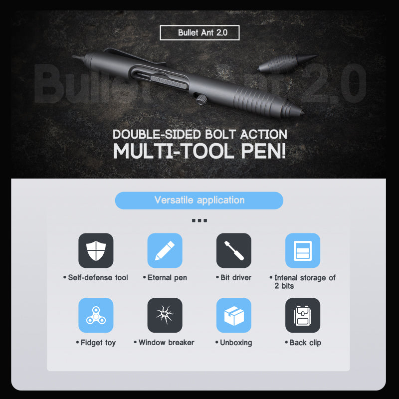 Bullet Ant 2.0 Titanium Bolt-Action Multi-Tool Pen - Tactical EDC