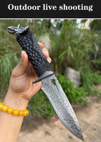 Damascus EDC Knife – Hand Forged 103 Layer VG10 Ebony Handle Elephant Head Leather Sheath detail image - detail view 14