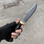 Damascus EDC Knife – Hand Forged SKD-11 Steel Purple Heartwood Leather Sheath Survival detail image - detail view 11