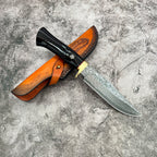 Damascus EDC Knife – Hand Forged SKD-11 Steel Purple Heartwood Leather Sheath Survival detail image - detail view 3