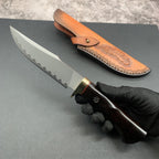 Damascus EDC Knife – Hand Forged SKD-11 Steel Purple Heartwood Leather Sheath Survival detail image - detail view 4