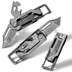 Damascus Folding Knife – Dual-Action Blade with 9-in-1 EDC Keychain Tool detail image - detail view 9