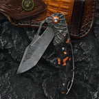 Damascus Folding Knife – Nightflare VG10 EDC with Titanium Carbon Fiber Handle detail image