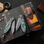 Damascus Folding Knife – Peacock Forge VG10 Pocket with Hand-Carved Handle EDC detail image - detail view 3