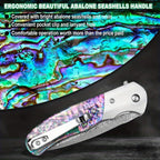 Damascus Folding Knife – Shellshade Swoop with VG10 Steel with Abalone Shell Handle detail image - detail view 4