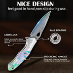 Damascus Folding Knife – Shellshade Swoop with VG10 Steel with Abalone Shell Handle detail image - detail view 8