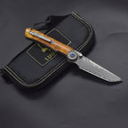 Damascus Folding Knife – SolarFlame EDC with VG10 Steel with Golden Phoebe Handle detail image - detail view 11