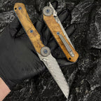 Damascus Folding Knife – SolarFlame EDC with VG10 Steel with Golden Phoebe Handle detail image - detail view 3