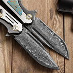 Damascus Folding Knife – Steel VG10 75 Layer Titanium Handle Back Lock Outdoor Collector detail image