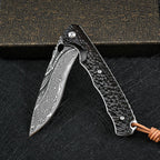 Damascus Folding Knife – VG10 Ebony Handle Artisan EDC Collector Outdoor Pocket detail image - detail view 4