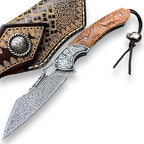 Damascus Folding Knife – VG10 Steel Ironwood Handle Wave Pattern EDC Collector detail image - detail view 10