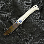 Damascus Folding Knife – Winged Avian with G10 Handle & Zirconium Inlay with 59HRC detail image