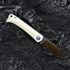 Damascus Folding Knife – Winged Avian with G10 Handle & Zirconium Inlay with 59HRC detail image - detail view 3