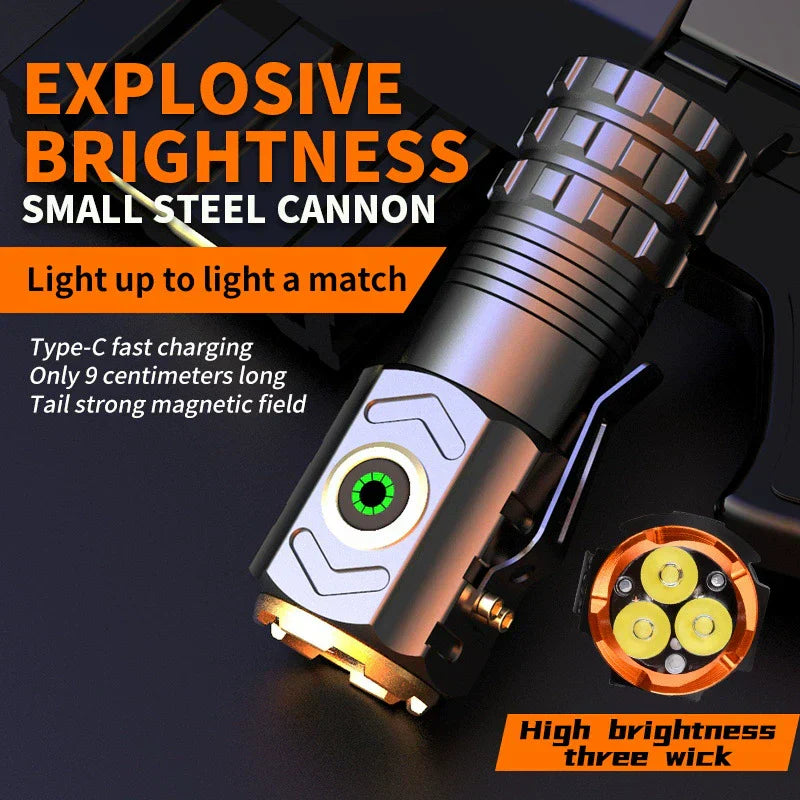EDC Flashlight Triple LED Magnetic Waterproof Pocket Clip Compact Camping Torch