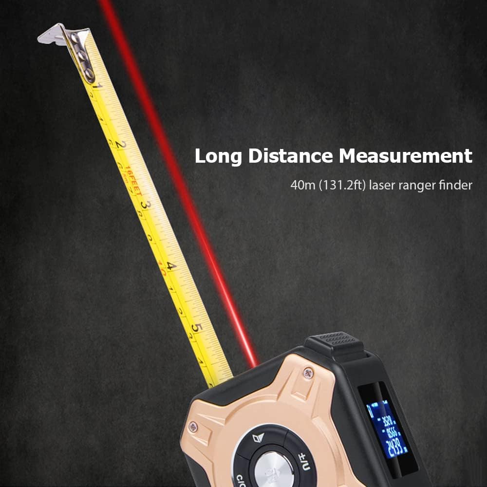 Laser Tape Measure 2-in-1 135ft USB Rechargeable Digital Construction DIY Professional