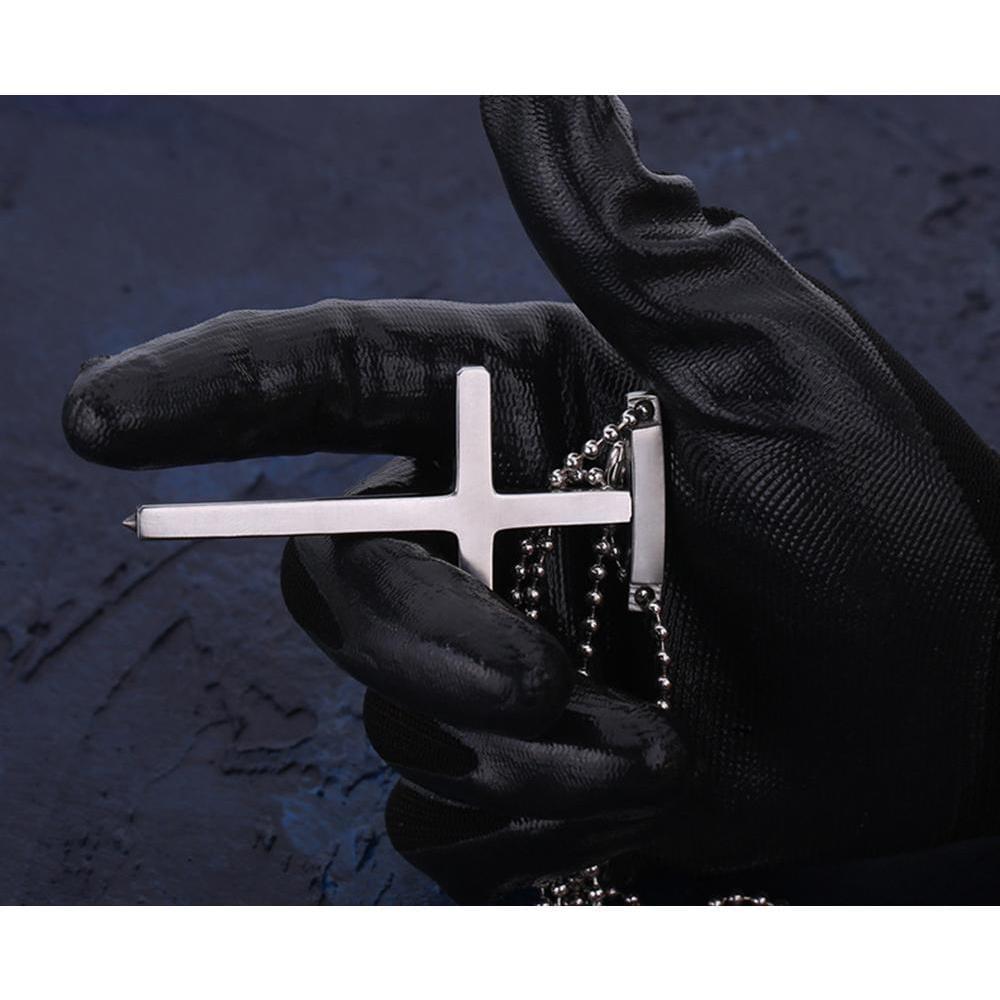 Stainless Steel Cross Spike Pendant - Tungsten Tip Self Defense Necklace