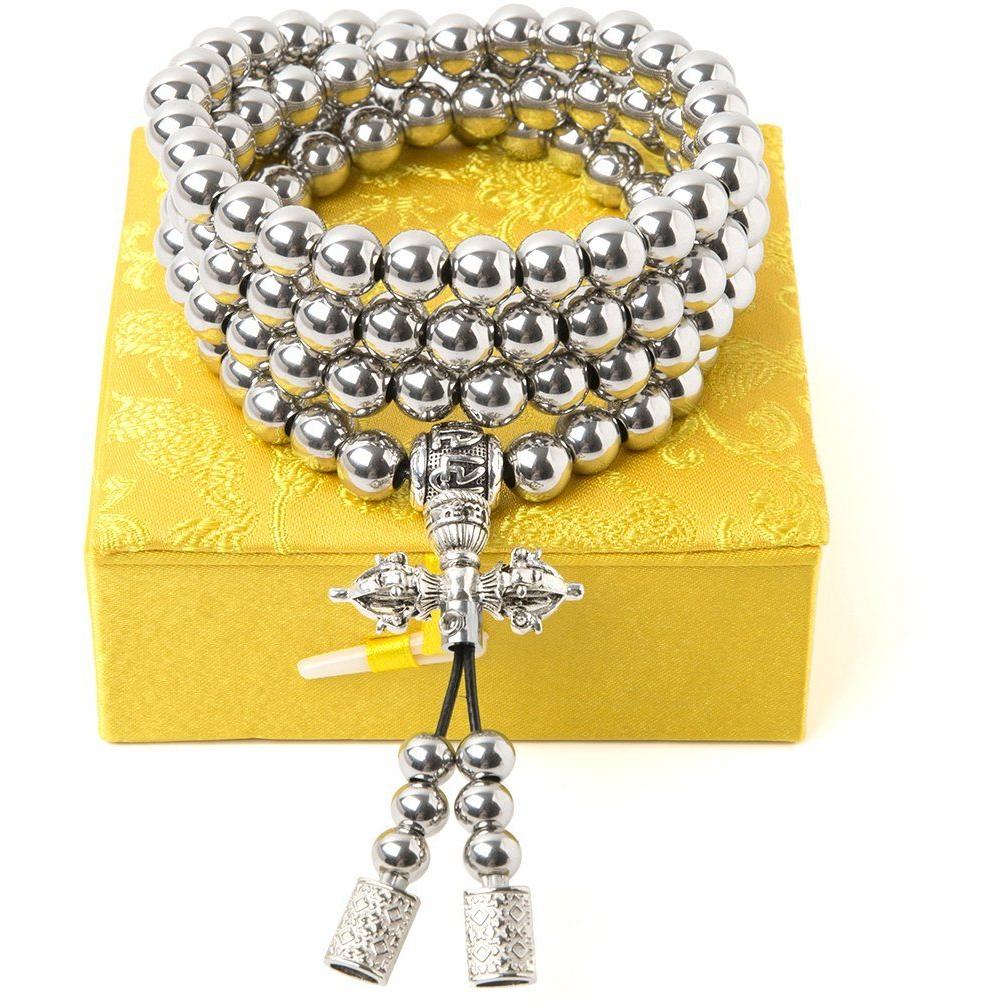 Stainless Steel 108 Buddha Beads Mala - Multi-Function Self Defense Necklace