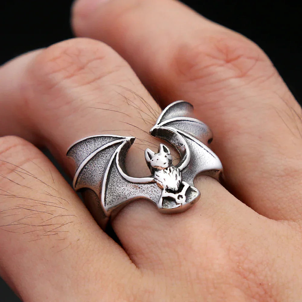 Gothic Bat Ring – Stainless Steel with Punk Biker Wide Band for Alternative Styling product image