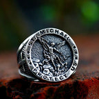Gothic Cross Ring – Saint Michael with Mystic Guardian Punk Statement product image