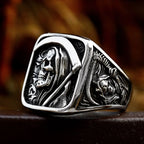 Gothic Skull Ring – Grim Reaper with Eerie Scythe Stainless Steel Punk Biker detail image